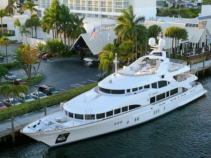 a cruise ship docked aboard DOMANI Yacht for Sale