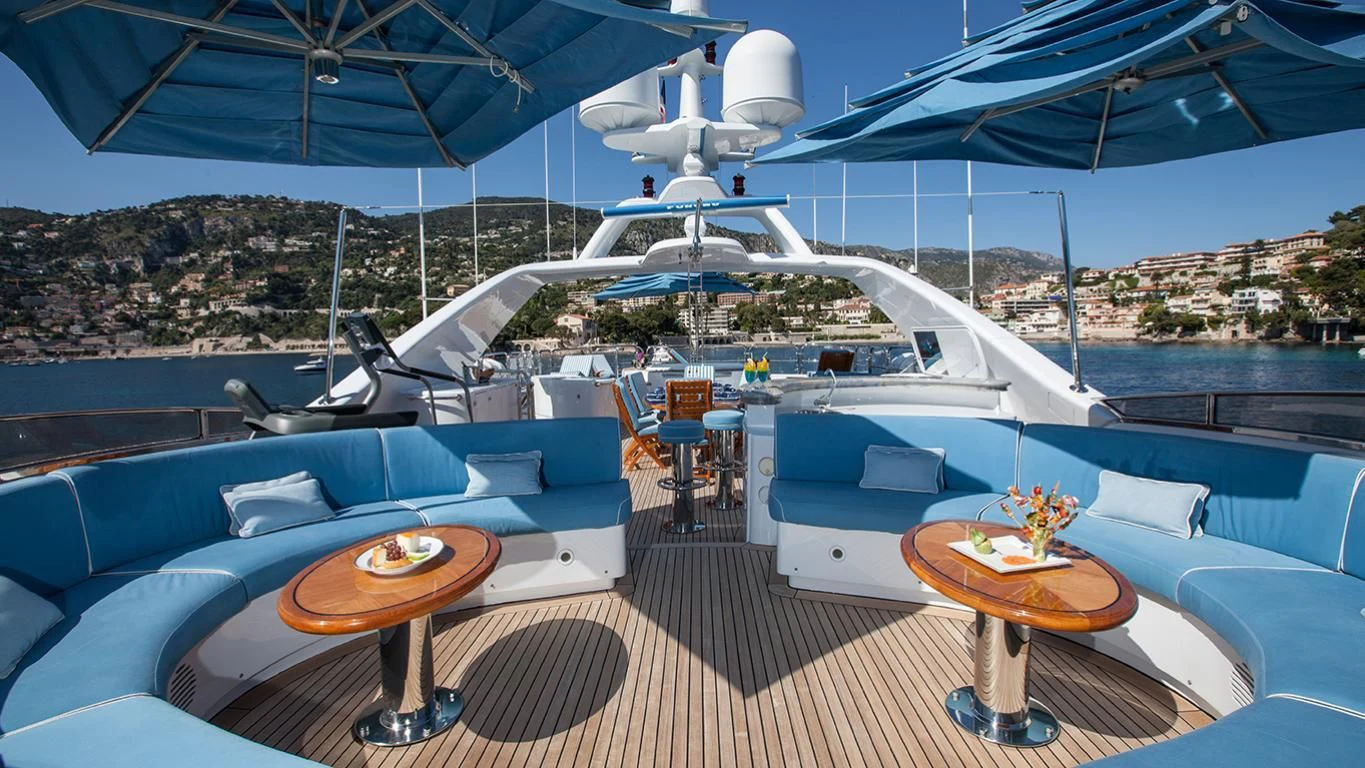 a boat on a deck aboard DOMANI Yacht for Sale