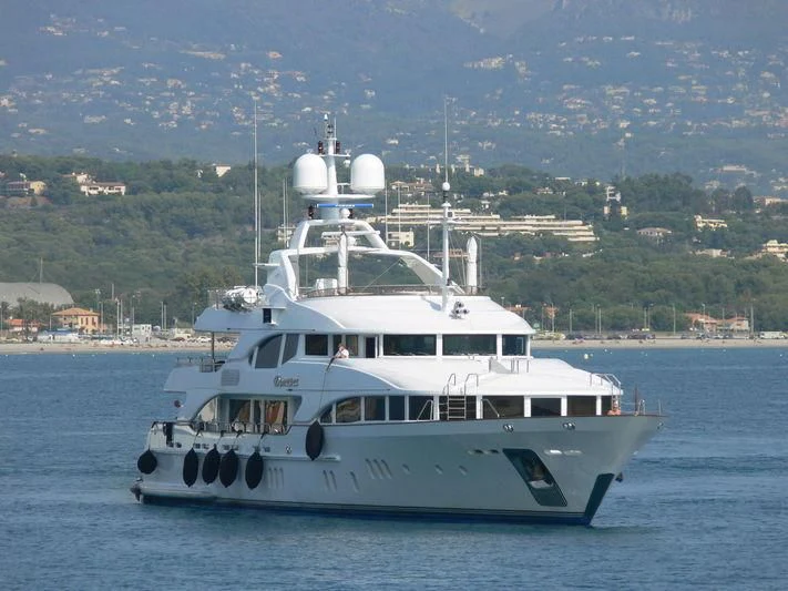 a boat on the water aboard DOMANI Yacht for Sale