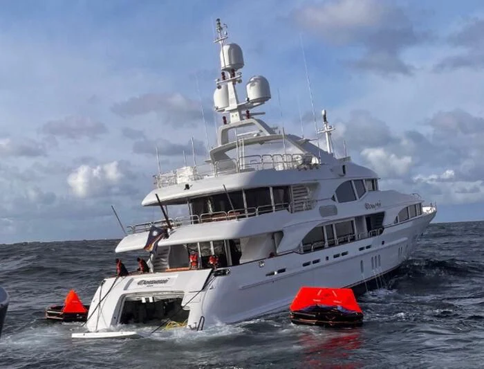 a boat with people on it aboard DOMANI Yacht for Sale