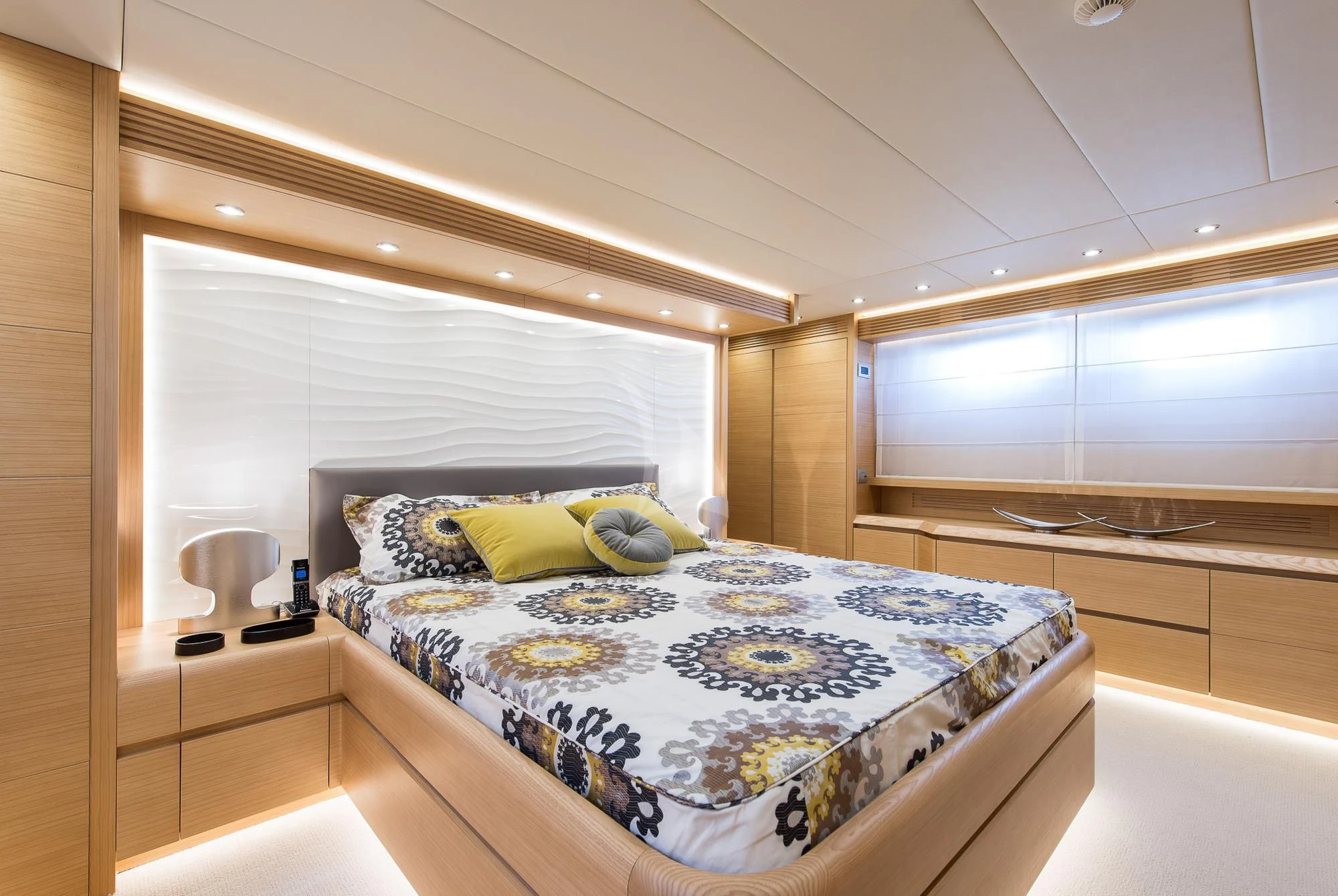 a bed in a room aboard MIREDO Yacht for Sale