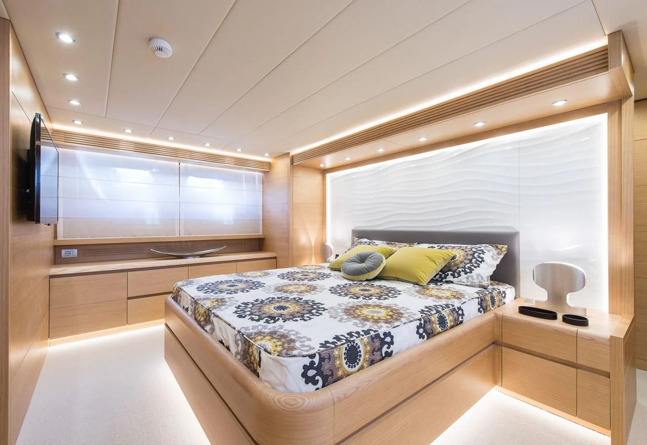 a bed in a room aboard MIREDO Yacht for Sale