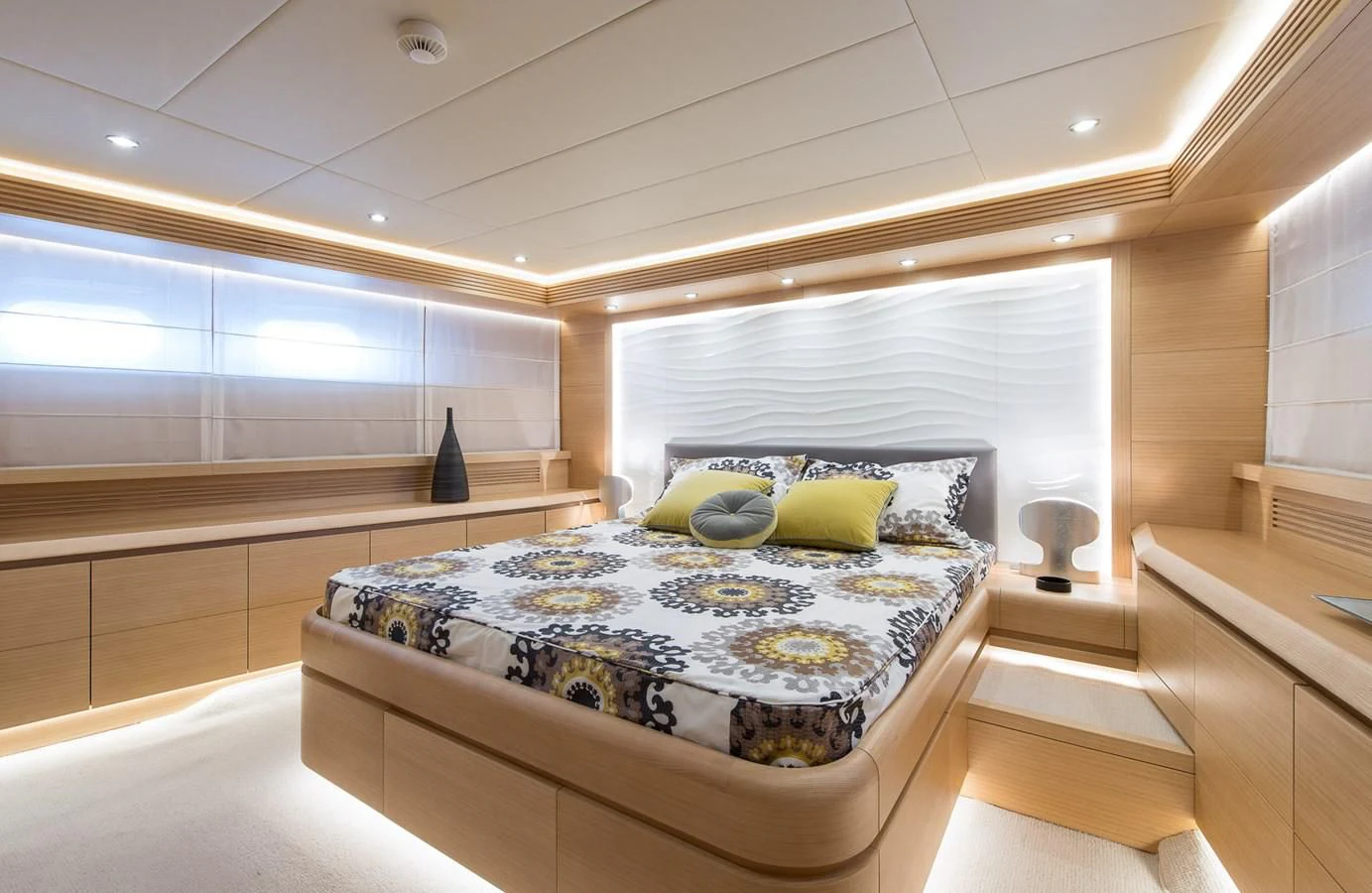 a bed in a room aboard MIREDO Yacht for Sale