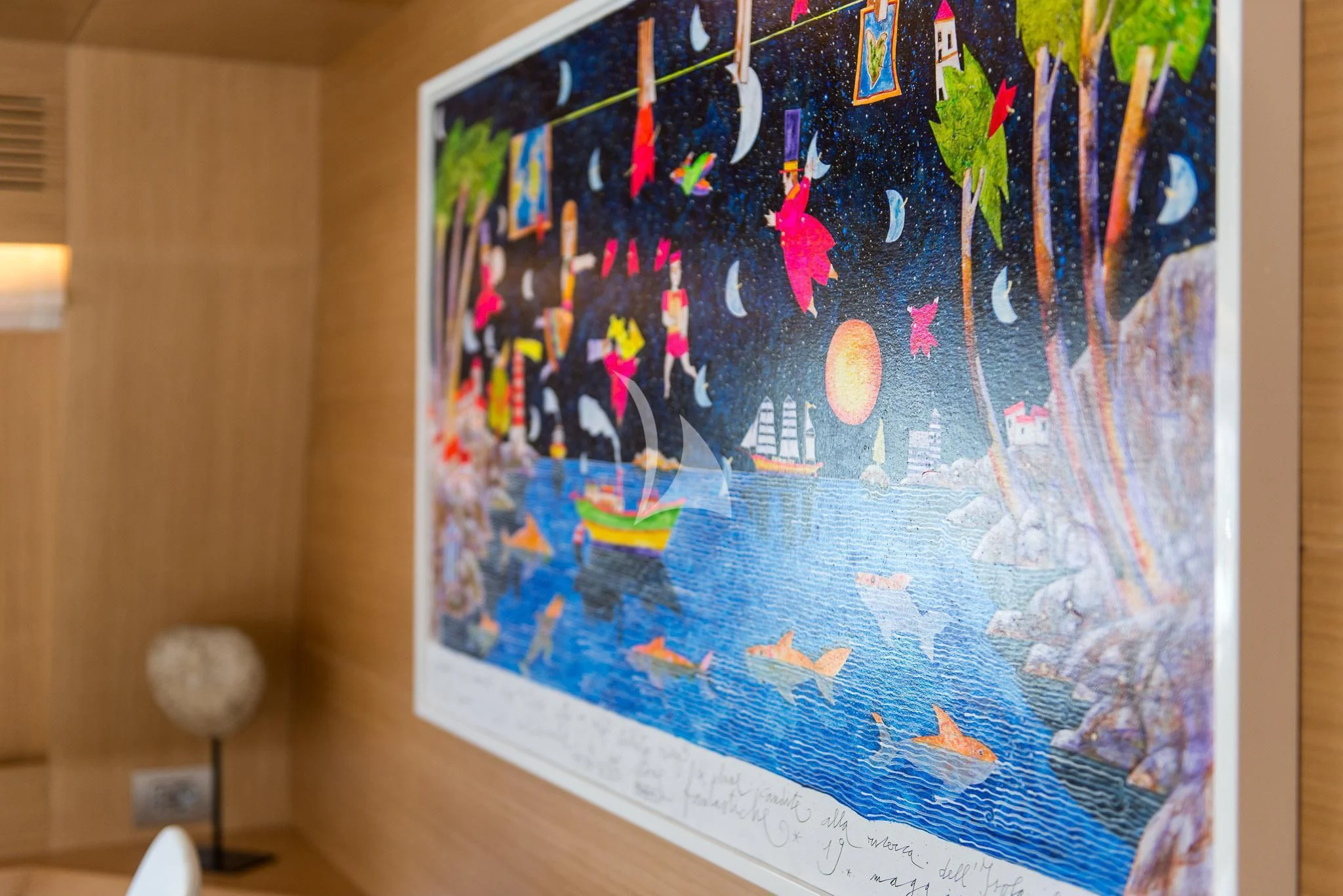 a painting on a wall aboard MIREDO Yacht for Sale