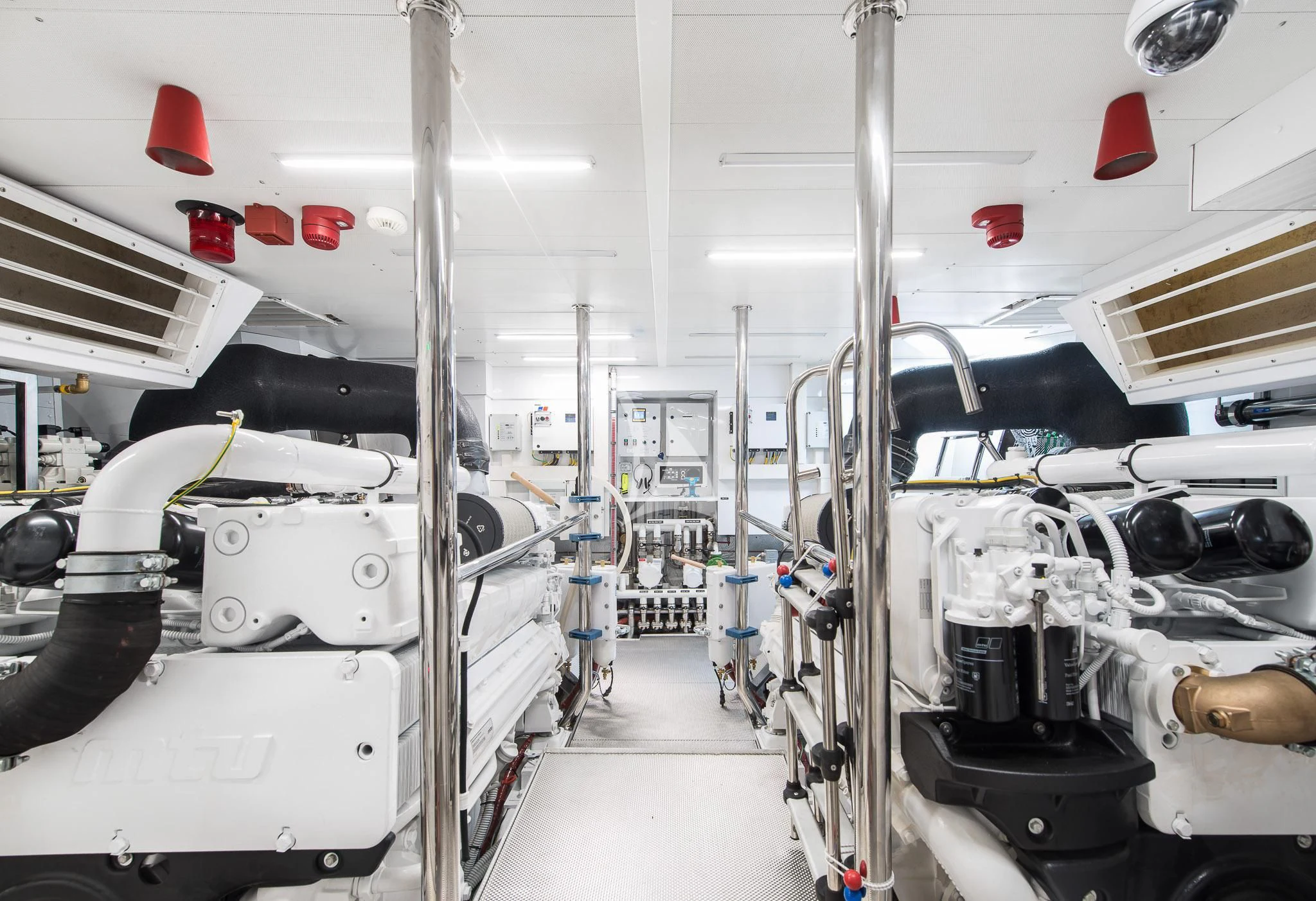 a room with white pipes aboard MIREDO Yacht for Sale