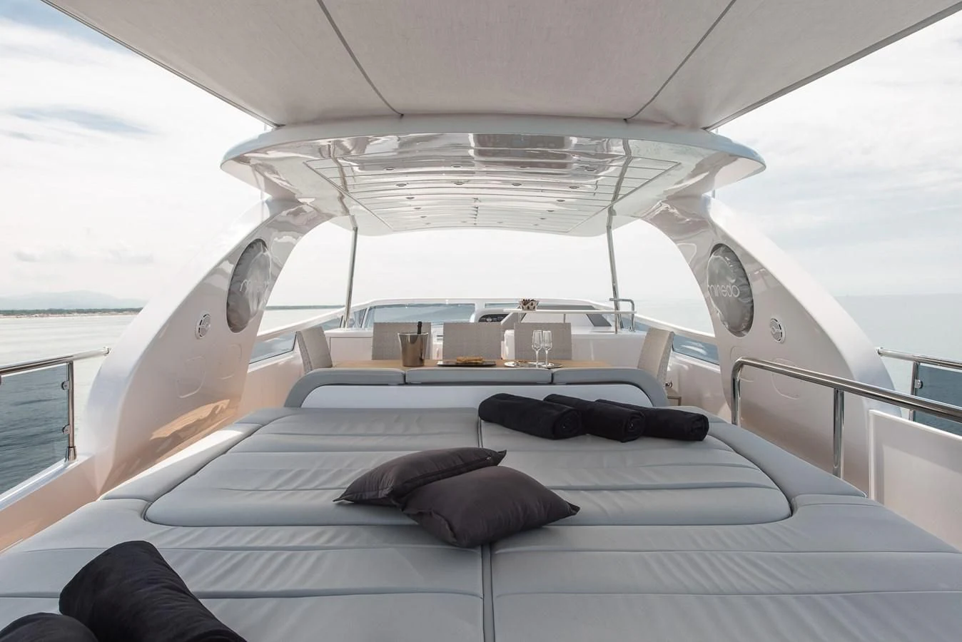 a white tent with a white ceiling aboard MIREDO Yacht for Sale