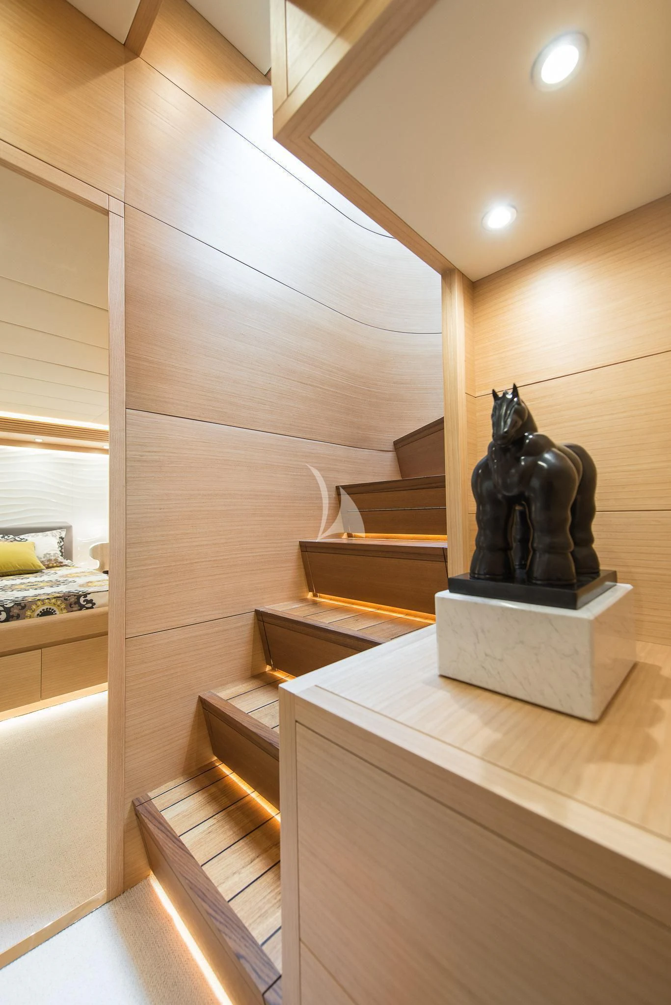 a statue on a pedestal aboard MIREDO Yacht for Sale