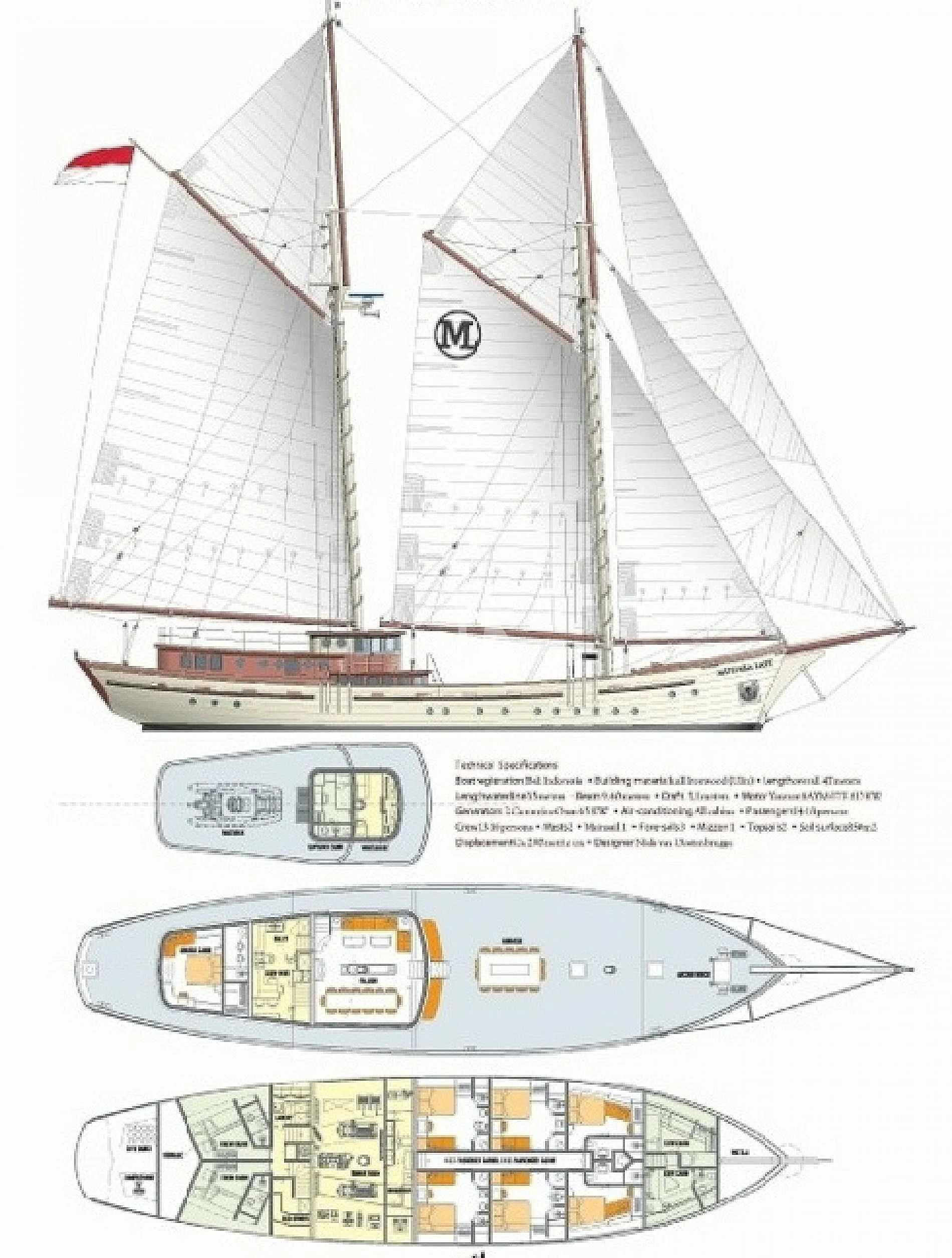 diagram, engineering drawing aboard MUTIARA LAUT Yacht for Sale