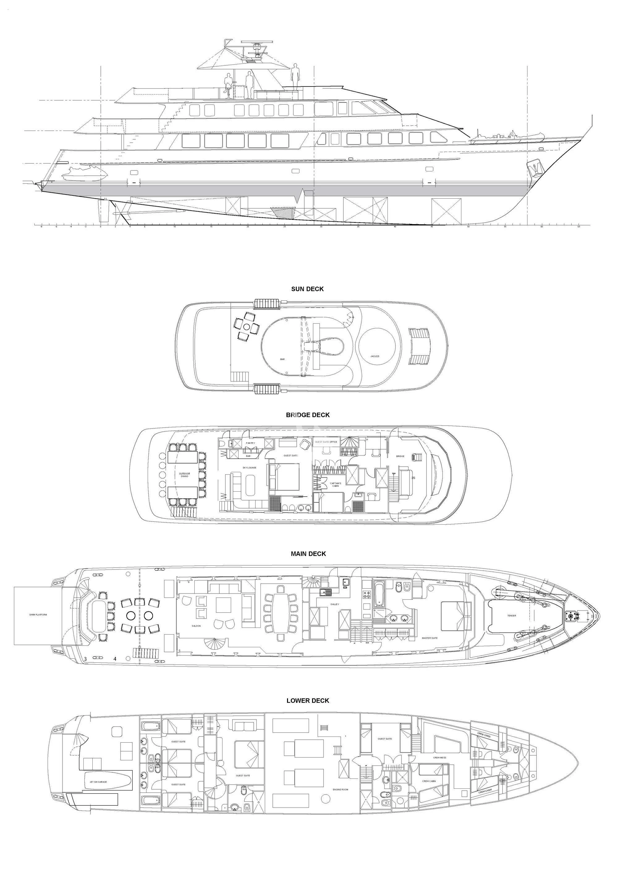 diagram, engineering drawing aboard CHARISMA Yacht for Sale