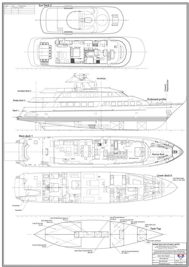 diagram, engineering drawing aboard CHARISMA Yacht for Sale