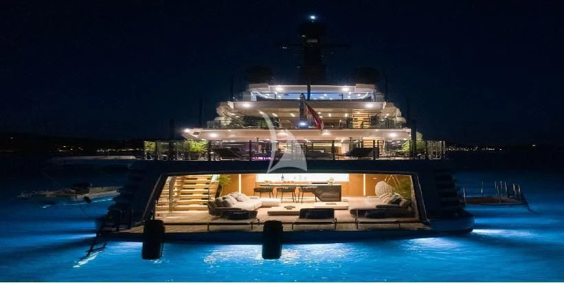 a large cruise ship in the water aboard LEL Yacht for Sale