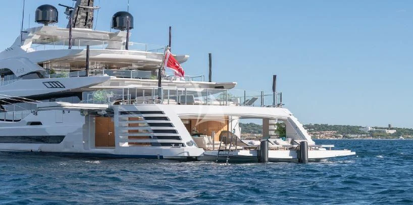 a large white boat in the water aboard LEL Yacht for Sale