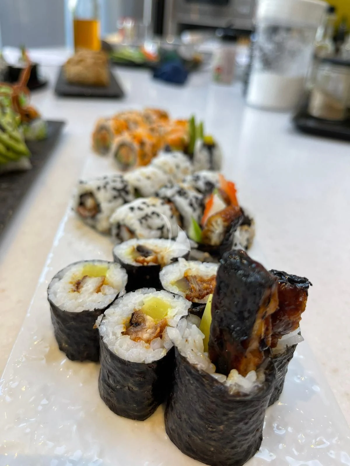 a plate of sushi aboard LEL Yacht for Sale