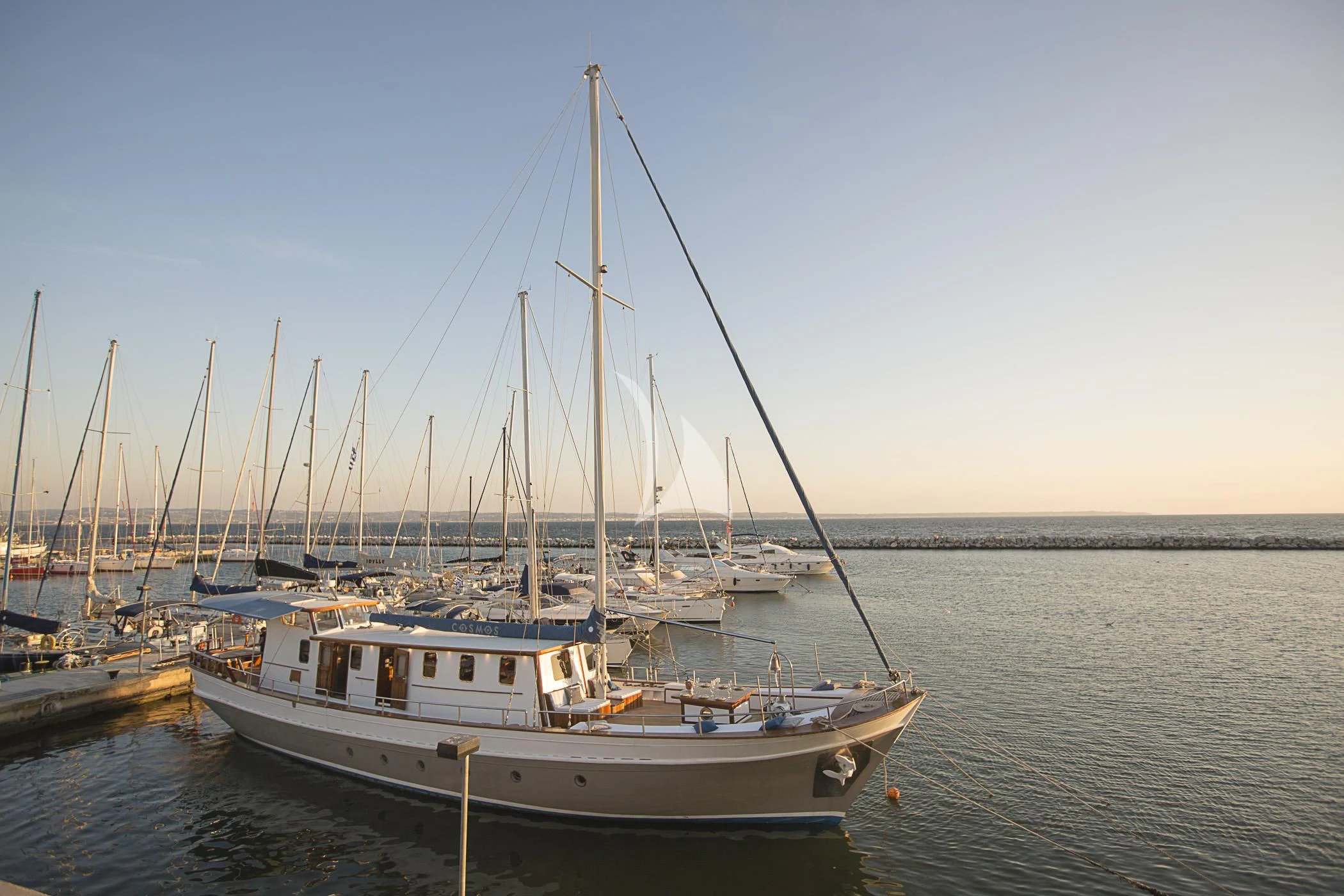a boat in the water aboard COSMOS Yacht for Sale