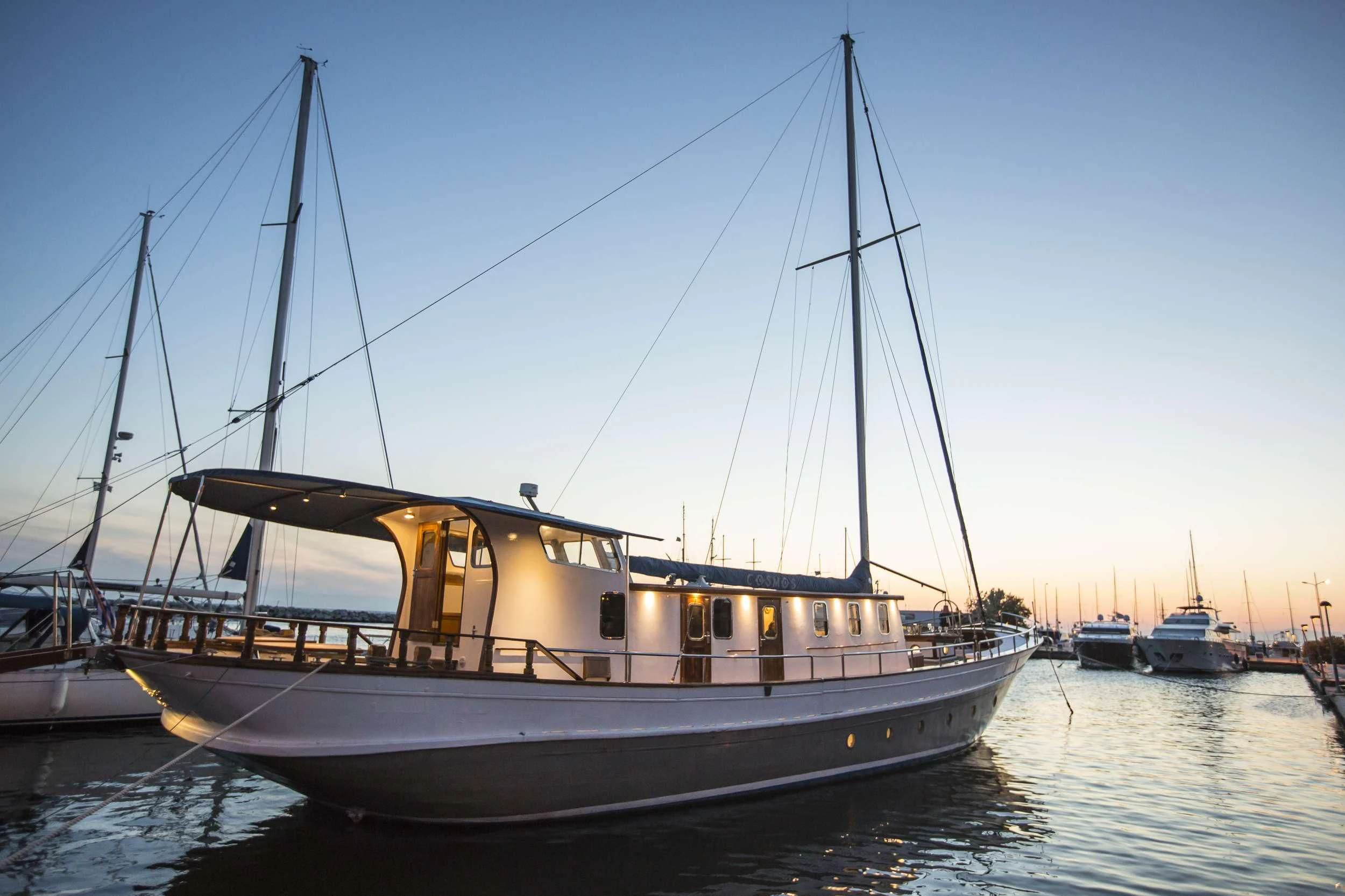 a boat in the water aboard COSMOS Yacht for Sale