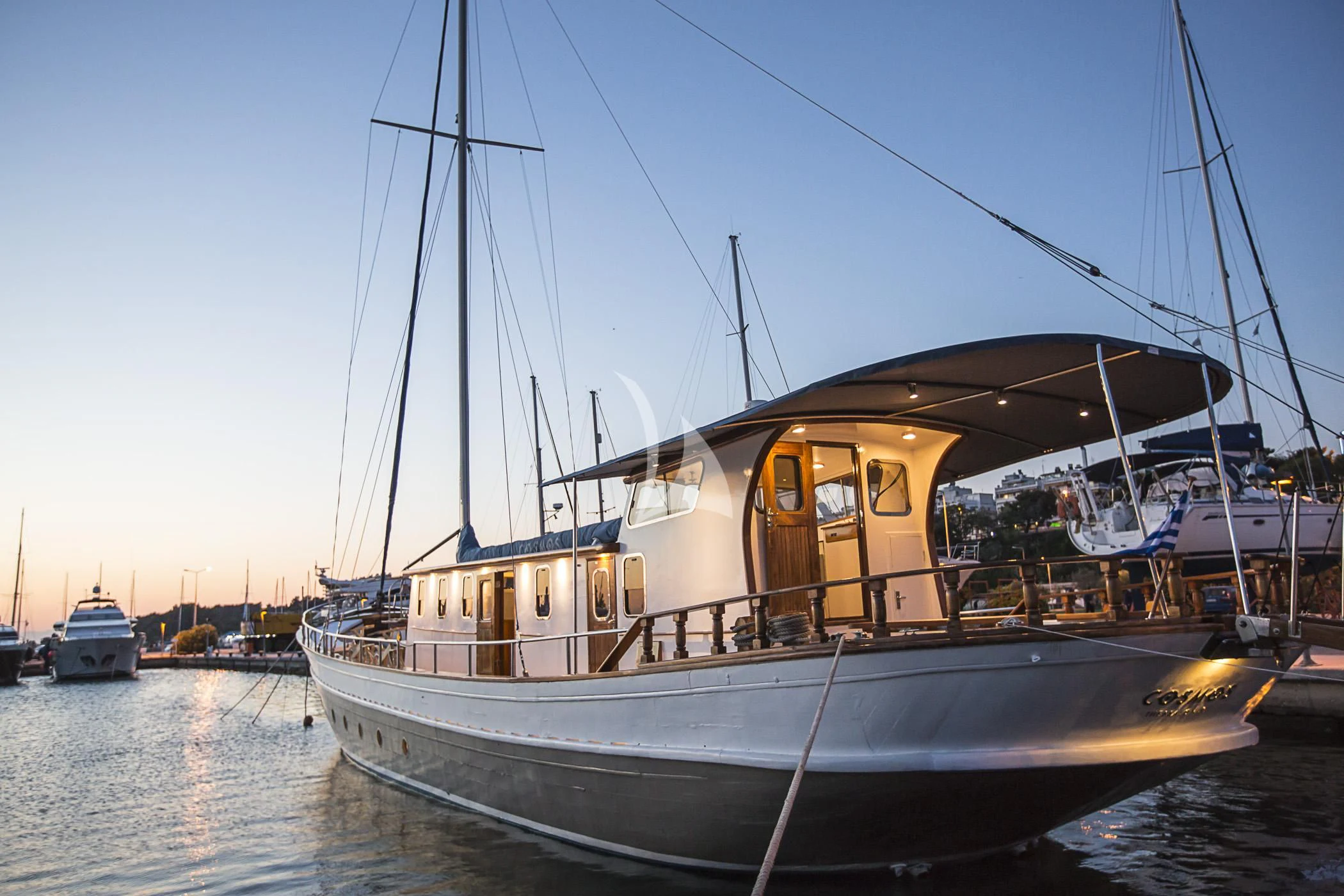 a boat in the water aboard COSMOS Yacht for Sale
