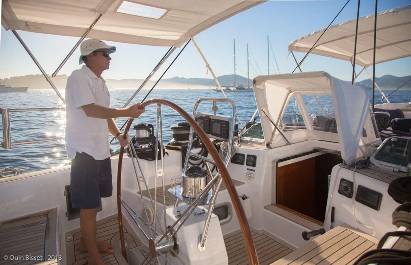 a person on a boat aboard FAR OUT Yacht for Sale