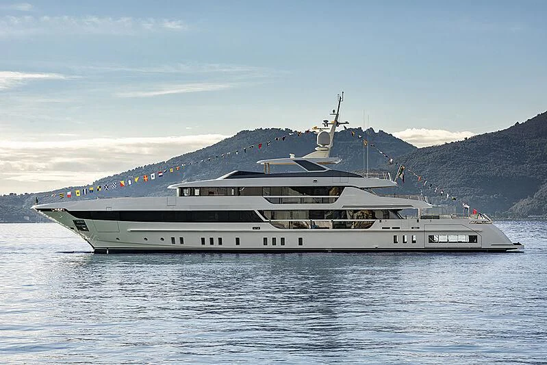 a large white ship in the water aboard ORAS Yacht for Sale
