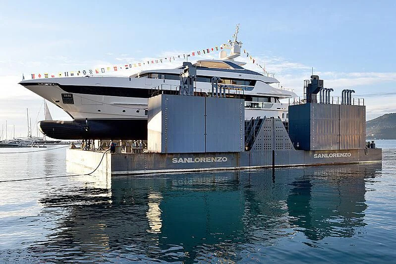 a large cruise ship docked aboard ORAS Yacht for Sale