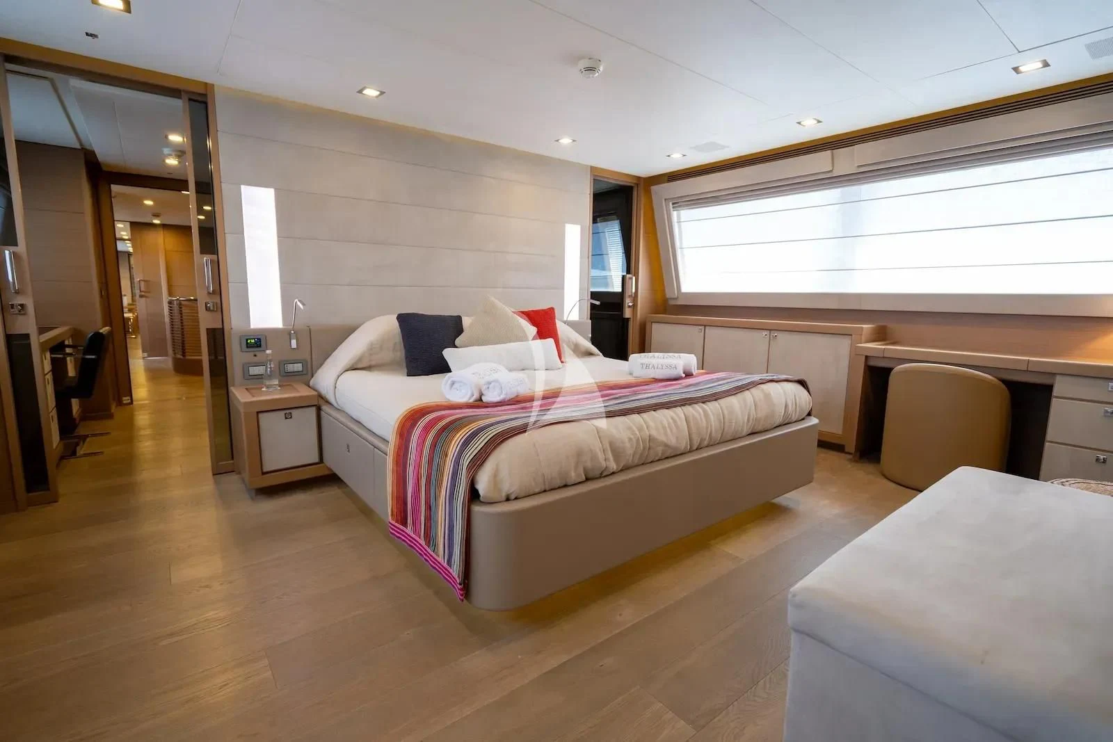 a bed in a room aboard THALYSSA Yacht for Charter