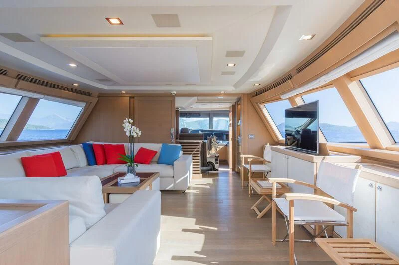 a living room with a couch and a tv aboard THALYSSA Yacht for Charter