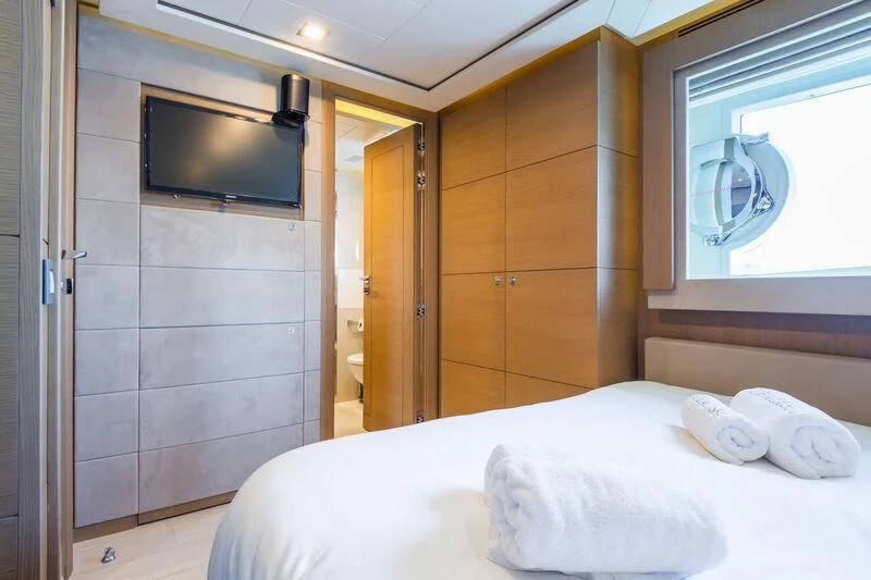 a bed in a room aboard THALYSSA Yacht for Charter