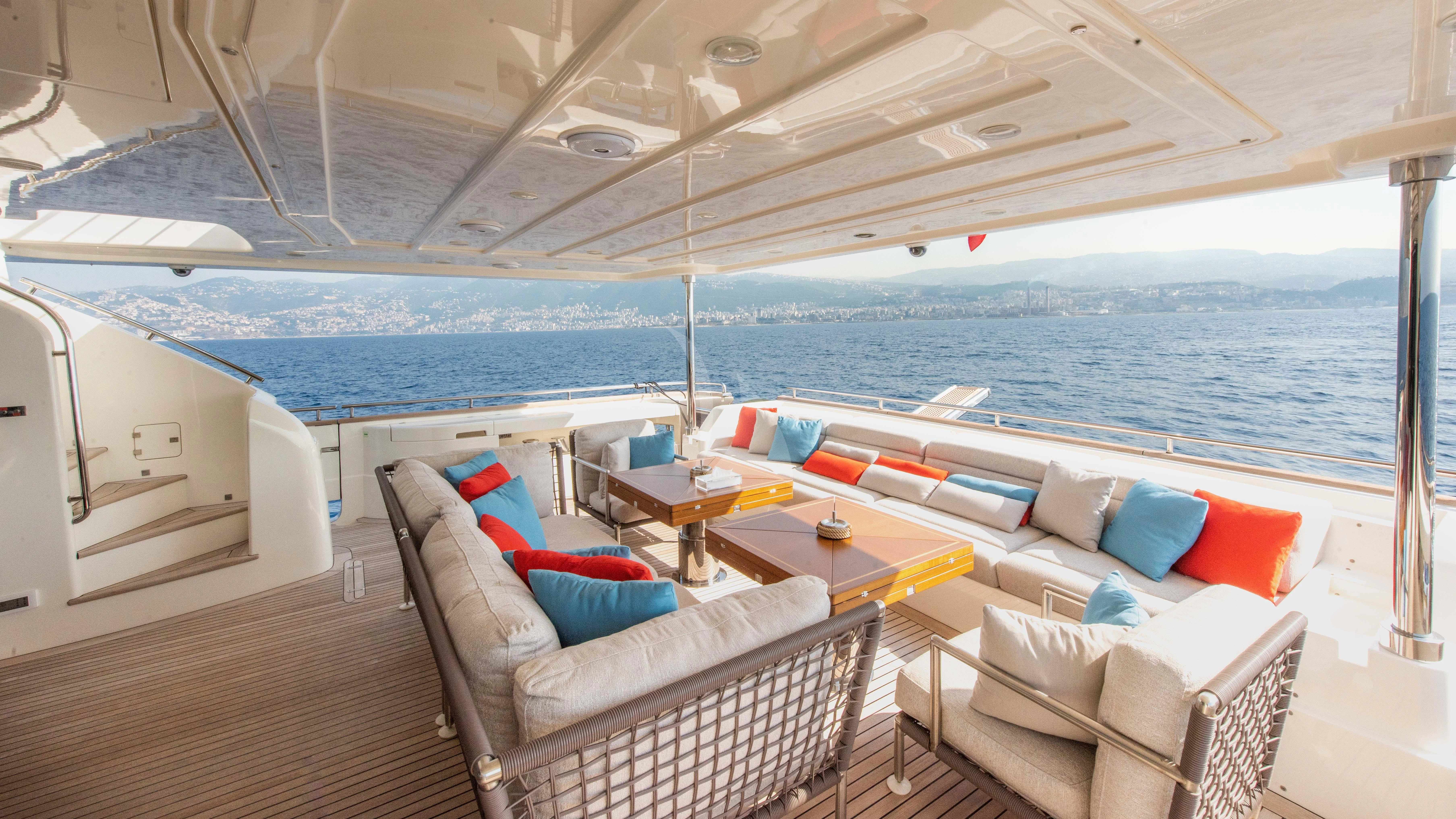 a large lounge area with a view of the ocean aboard THALYSSA Yacht for Charter