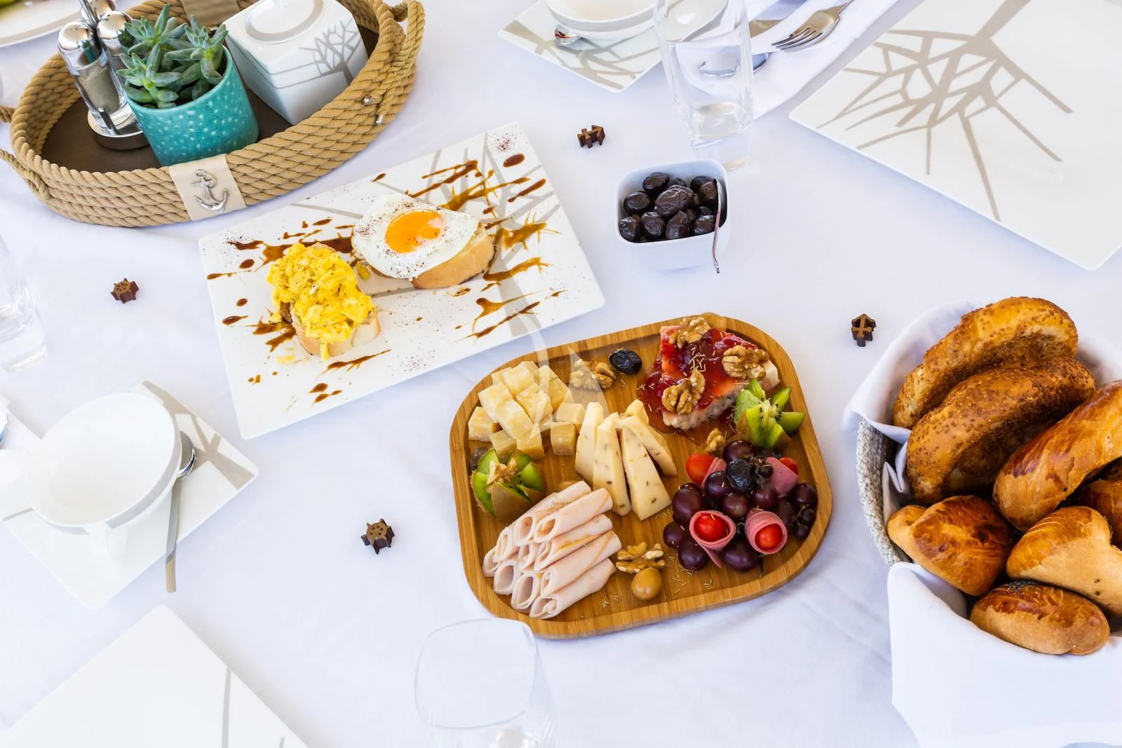 a table with food on it aboard THALYSSA Yacht for Charter