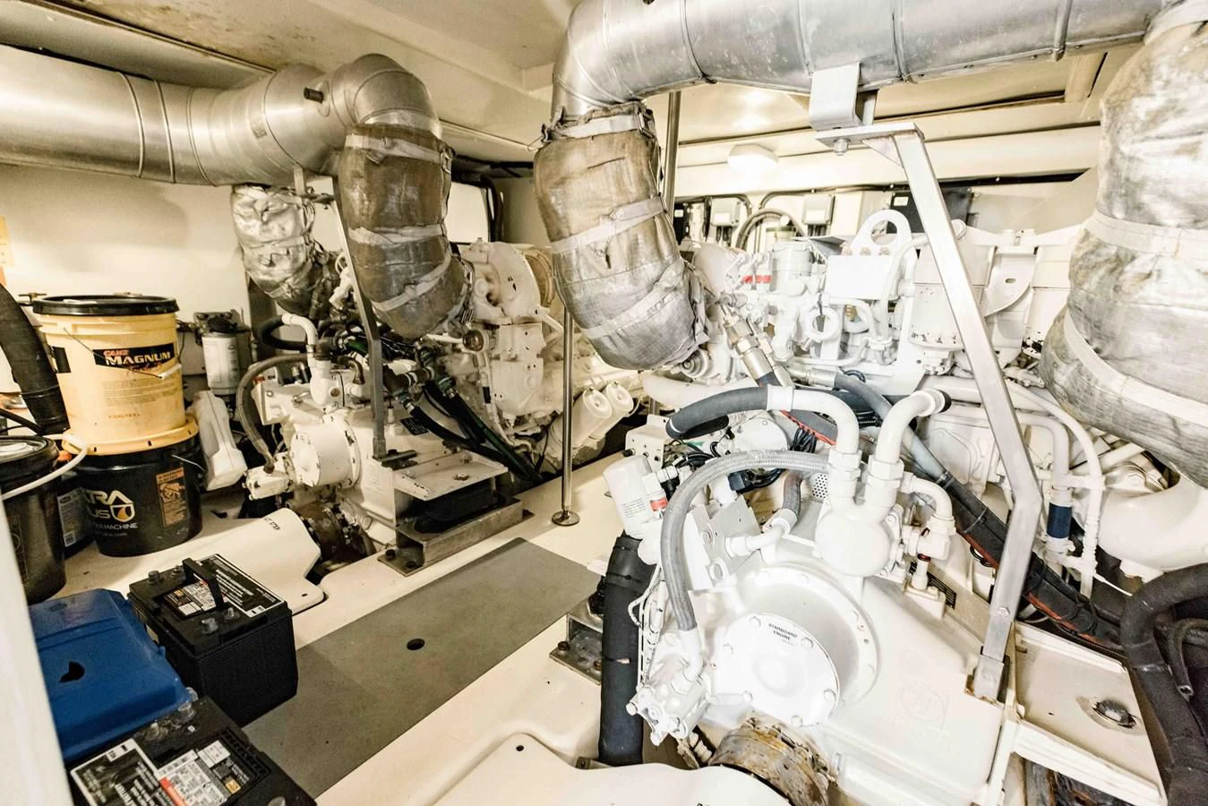 a close-up of a car engine aboard SYLVIA VI Yacht for Sale