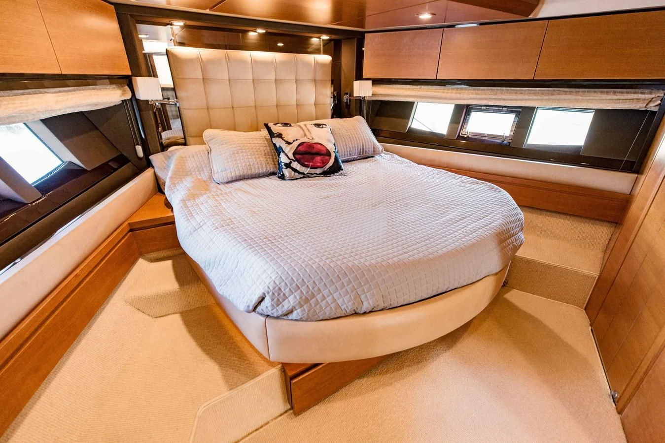 a bed in a room aboard SYLVIA VI Yacht for Sale