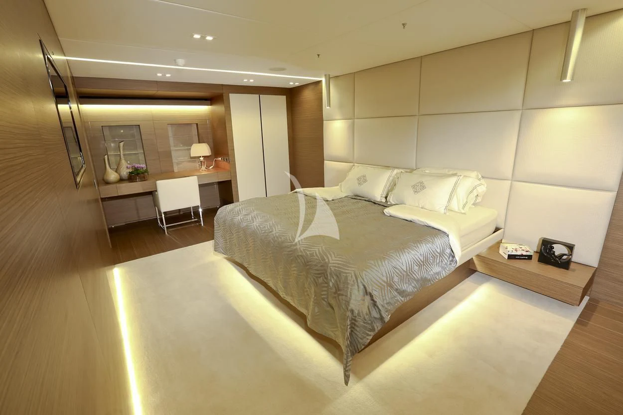 a room with two beds aboard IPANEMAS Yacht for Sale
