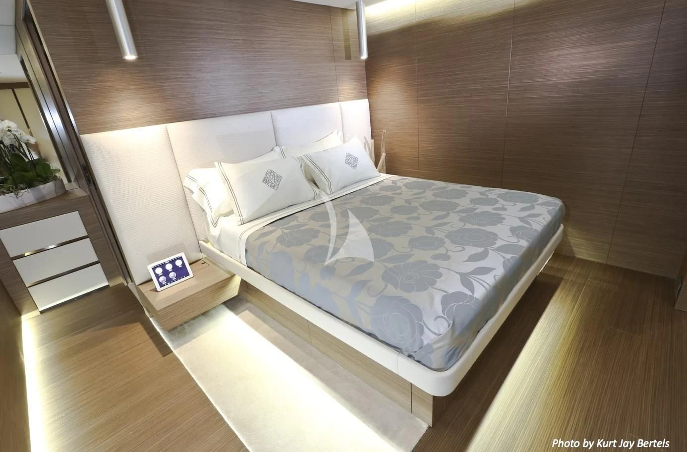 a bed in a room aboard IPANEMAS Yacht for Sale