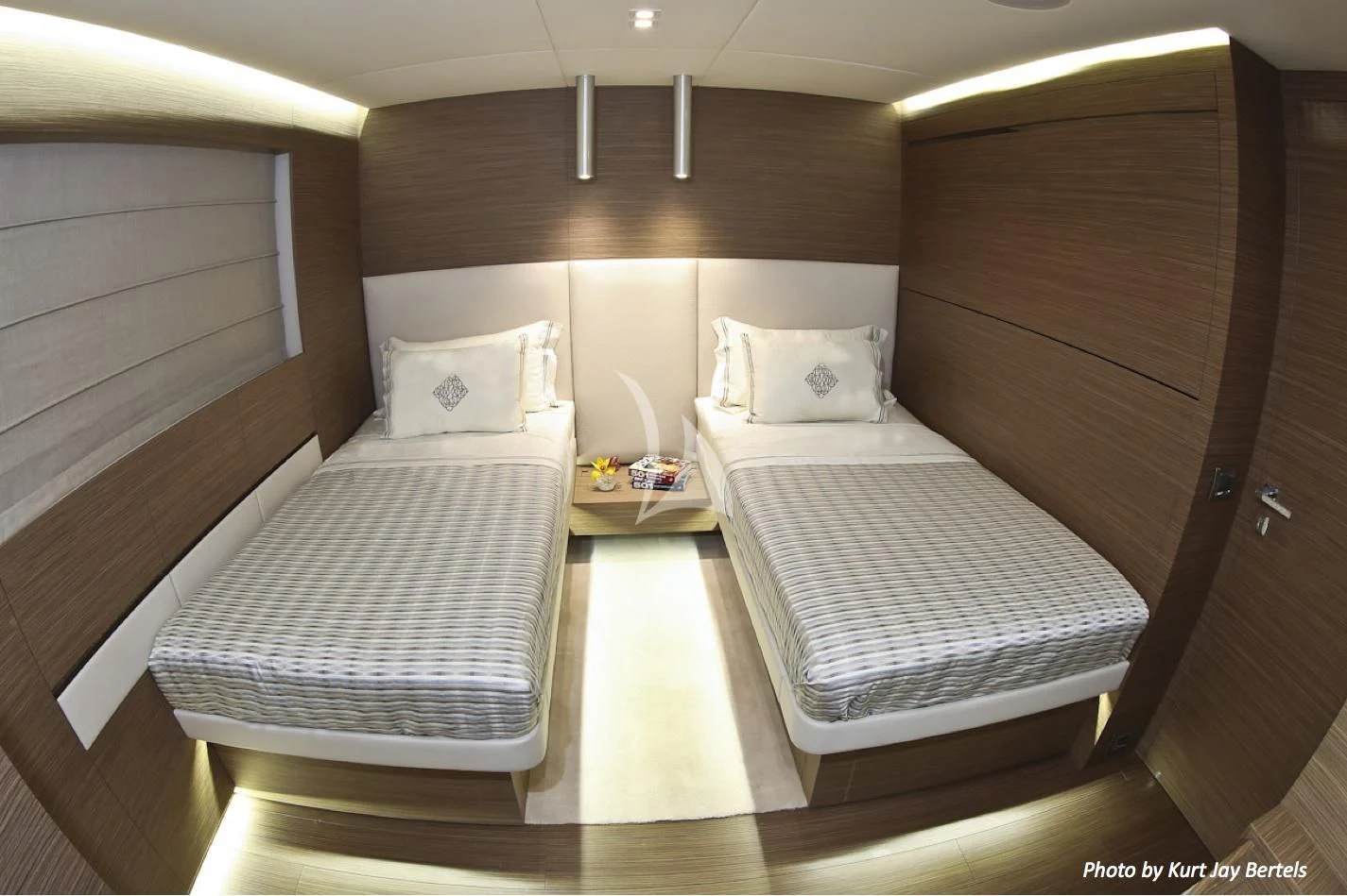 a room with two beds aboard IPANEMAS Yacht for Sale