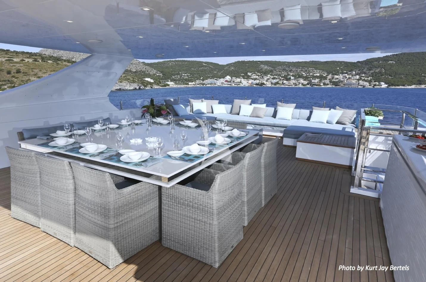 a table set for a dinner aboard IPANEMAS Yacht for Sale