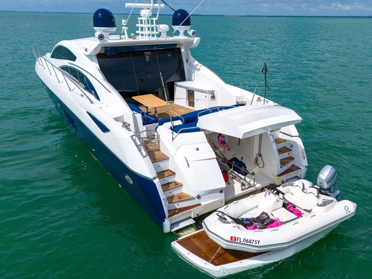 a large white boat in the water aboard 82' SUNSEEKER PREDATOR 82 Yacht for Sale