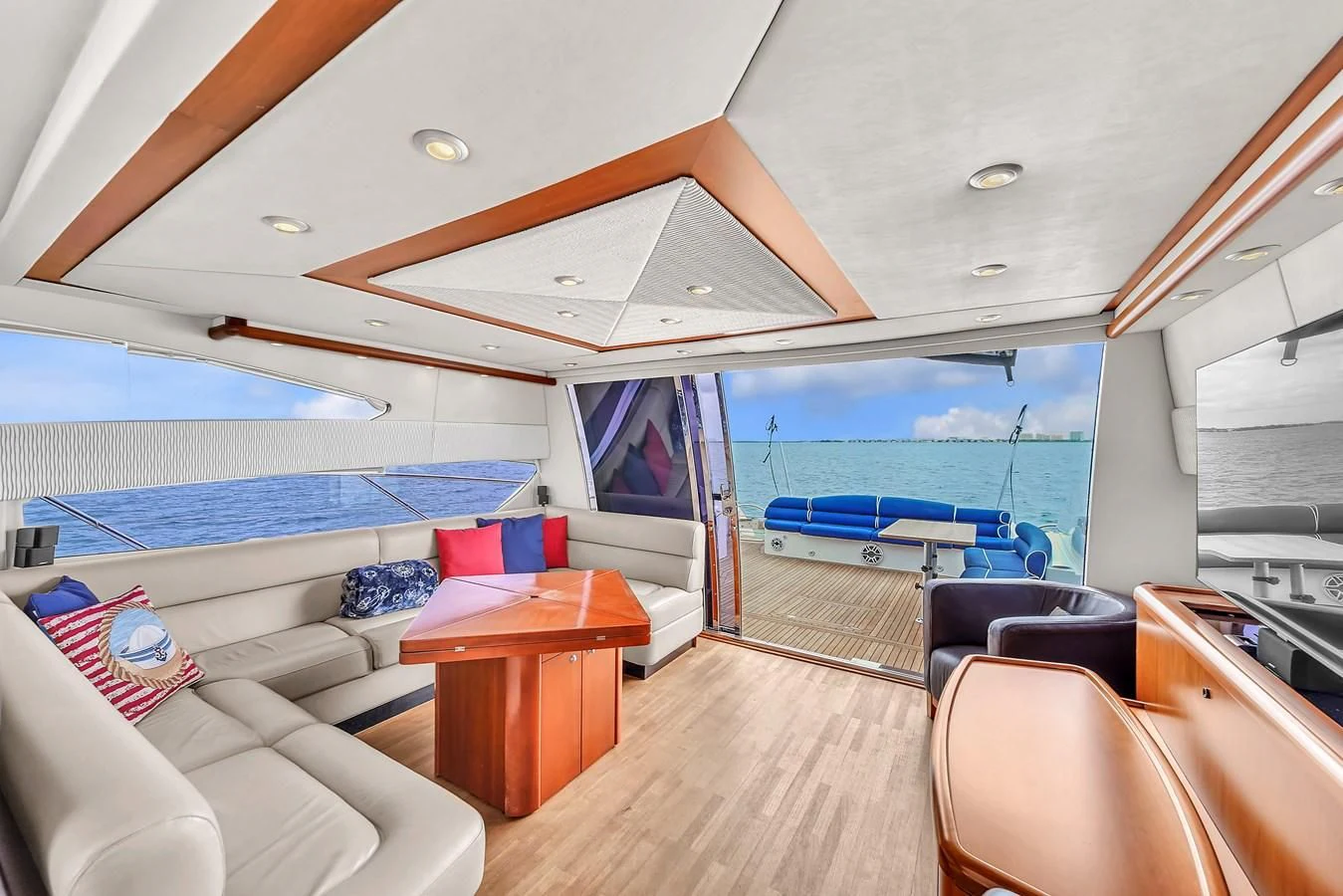 a boat with a view of the ocean aboard 82' SUNSEEKER PREDATOR 82 Yacht for Sale