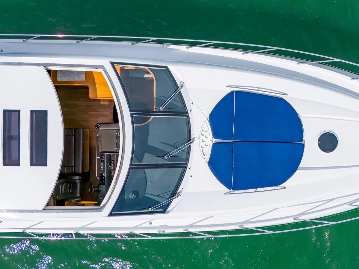 a train with a broken window aboard 82' SUNSEEKER PREDATOR 82 Yacht for Sale