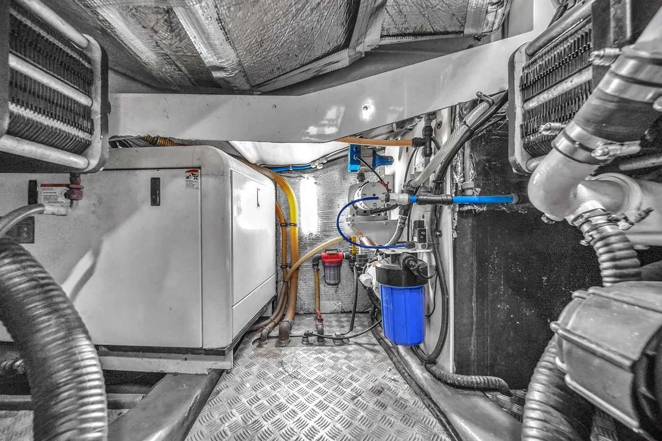 a car with a large engine aboard 82' SUNSEEKER PREDATOR 82 Yacht for Sale