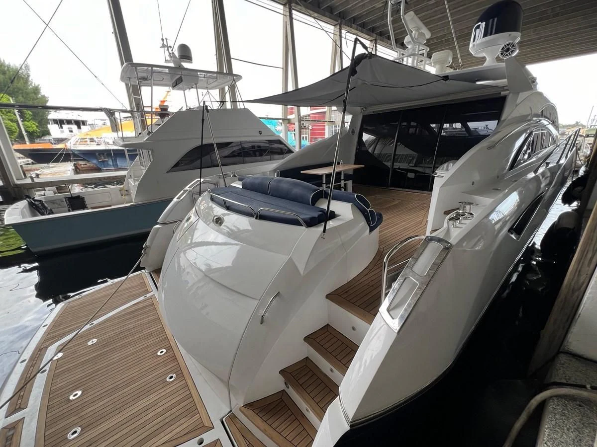 a boat with a deck aboard 82' SUNSEEKER PREDATOR 82 Yacht for Sale