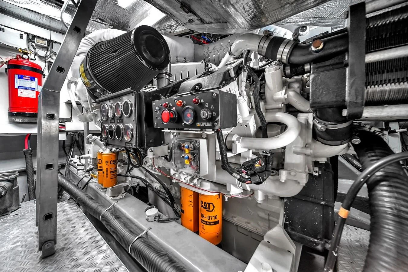 a car engine with a red light aboard 82' SUNSEEKER PREDATOR 82 Yacht for Sale