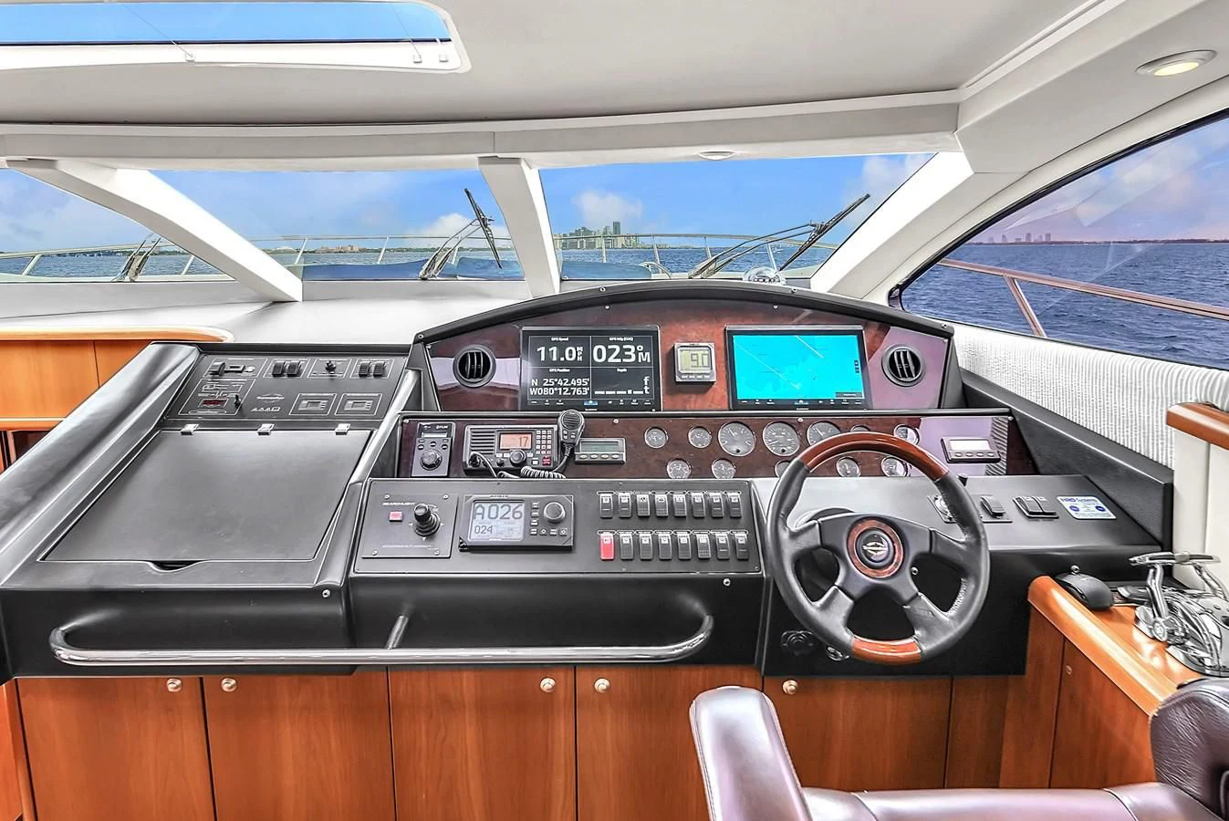 inside of a car aboard 82' SUNSEEKER PREDATOR 82 Yacht for Sale