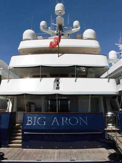 a large white boat with a propeller on it aboard BIG ARON Yacht for Sale