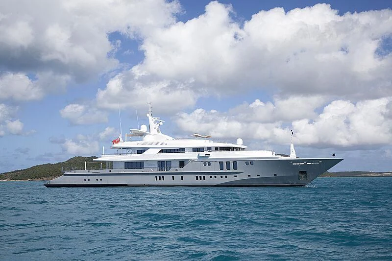 a white yacht in the water aboard SIREN Yacht for Sale