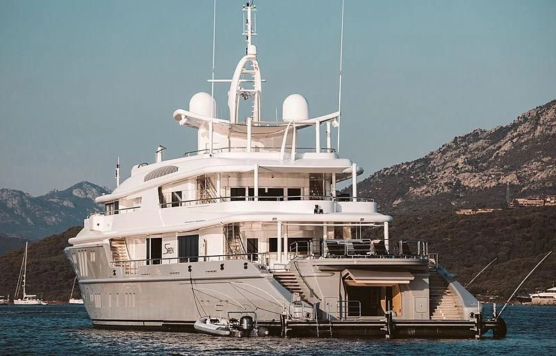 a large white ship aboard SIREN Yacht for Sale