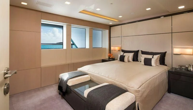 a bed in a room aboard SIREN Yacht for Sale