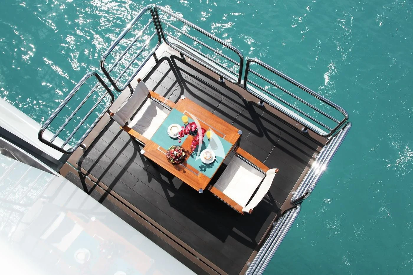 a balcony with a pool aboard SIREN Yacht for Sale