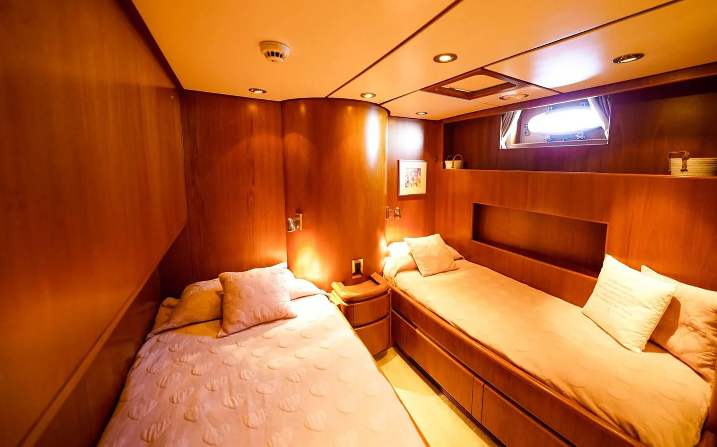 a room with two beds aboard JERSEY PEARL Yacht for Sale