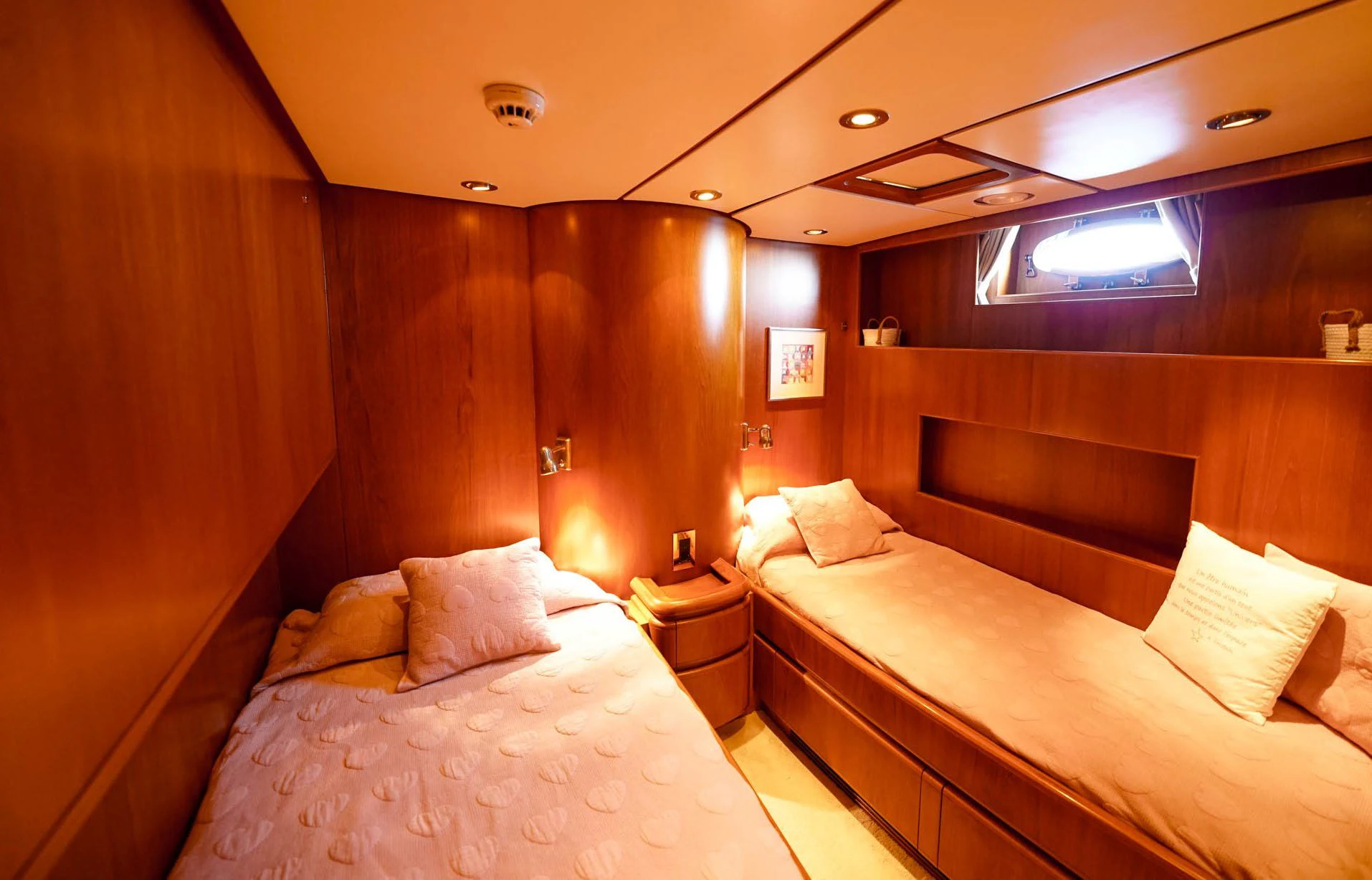 a room with two beds aboard JERSEY PEARL Yacht for Sale