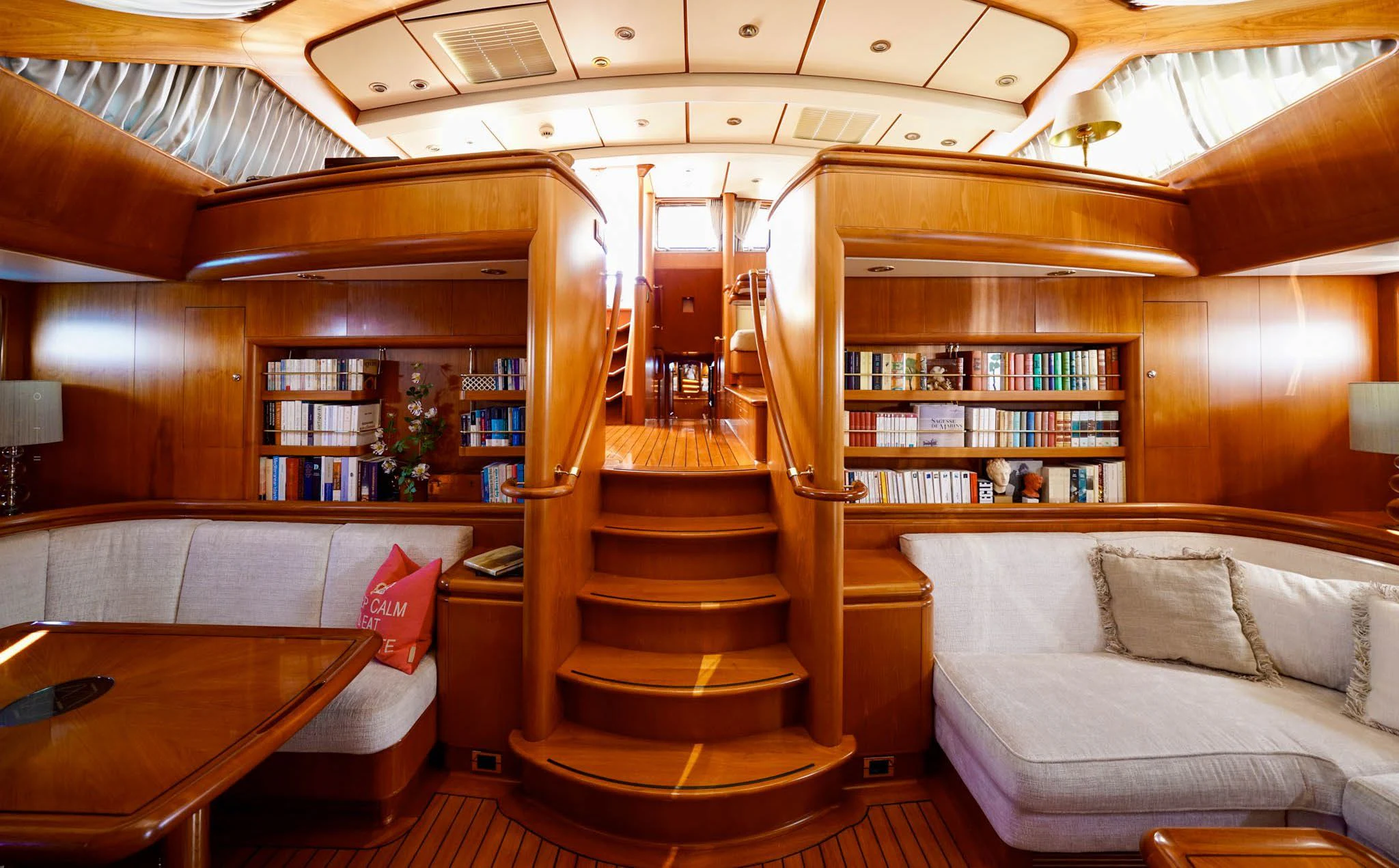 a staircase in a room aboard JERSEY PEARL Yacht for Sale