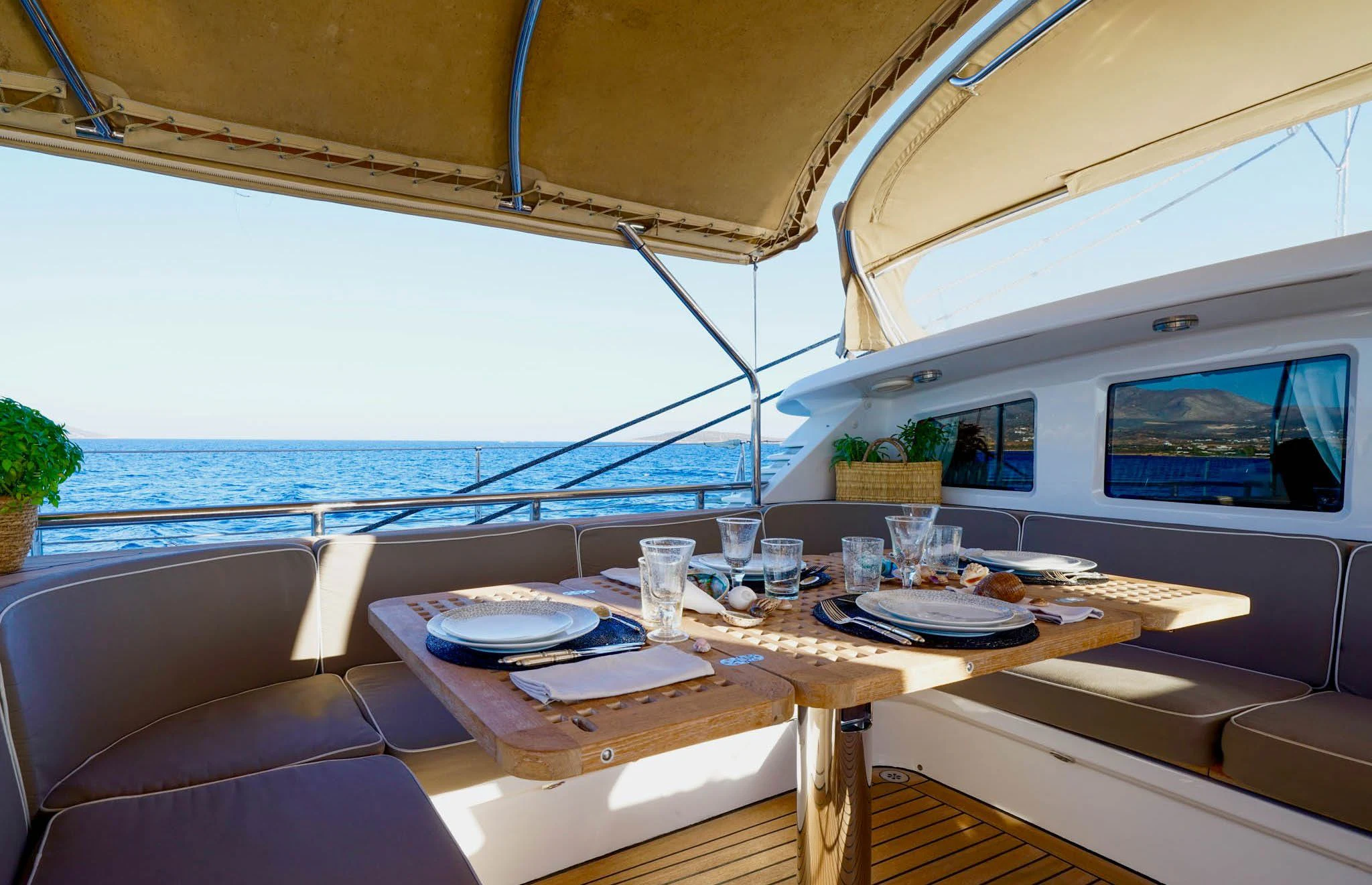 a table on a boat aboard JERSEY PEARL Yacht for Sale